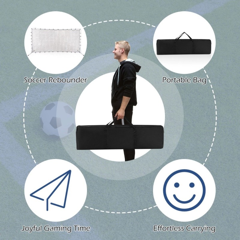 Kannettava jalkapallopomppuverkko kantolaukulla, tukeva metallirunko, valkoinen