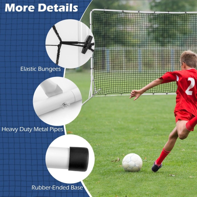 Kannettava jalkapallopomppuverkko kantolaukulla, tukeva metallirunko, valkoinen