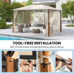 Beige ulkopaviljonki metallirungolla ja hyttysverkolla 360x300cm