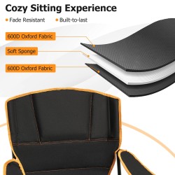 Taitettava musta retkituoli säädettävällä selkänojalla ja jalkatuella