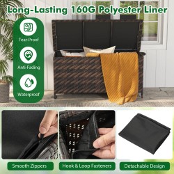 Ruskea rattan-säilytyslaatikko pyörillä ja polyesterivuorella