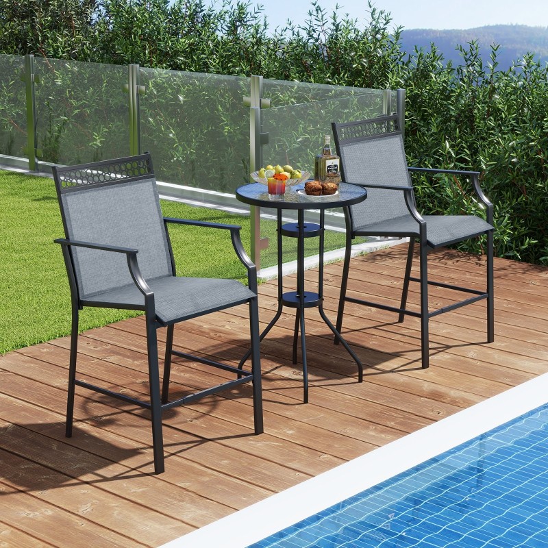 Ulkoterassituolisetti 2 kpl sininen jalkatuella ja käsinojilla