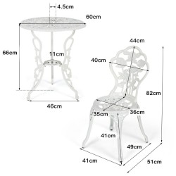 Kolmiosainen valkoinen antiikkinen bistrosetti puutarhaan ja parvekkeelle