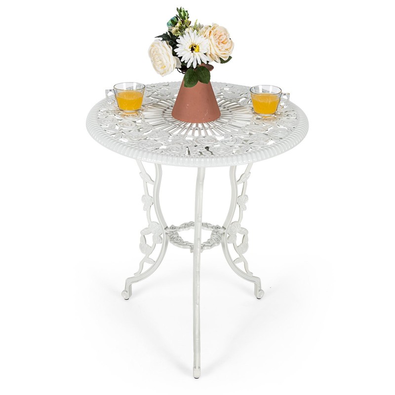 Kolmiosainen valkoinen antiikkinen bistrosetti puutarhaan ja parvekkeelle