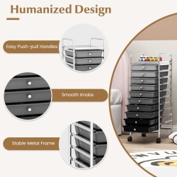 Siirrettävä 10-laatikon säilytyskärry pyörillä - hopeanharmaa