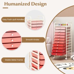 Siirrettävä 10-laatikon säilytyskärry pyörillä - vaaleanpunainen