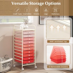 Siirrettävä 10-laatikon säilytyskärry pyörillä - vaaleanpunainen