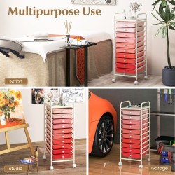 Siirrettävä 10-laatikon säilytyskärry pyörillä - vaaleanpunainen