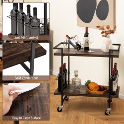 Kaksitasoinen keittiökärry lukittavilla pyörillä ja kaiteilla