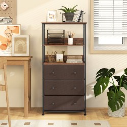 Kolmilaattikkoinen pystysuora säilytysyksikkö avohyllyillä - rustiikkinen ruskea