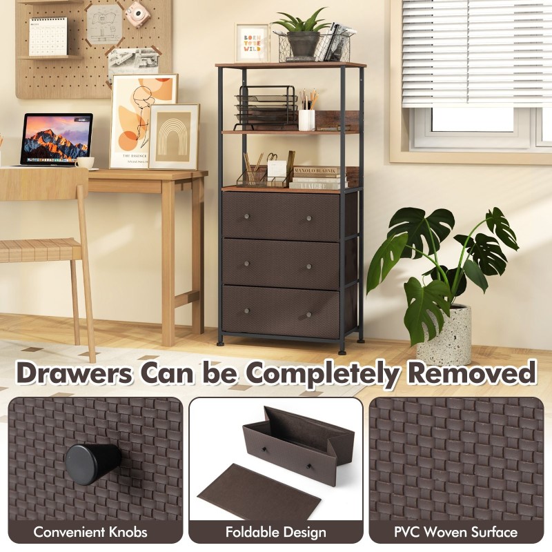 Kolmilaattikkoinen pystysuora säilytysyksikkö avohyllyillä - rustiikkinen ruskea