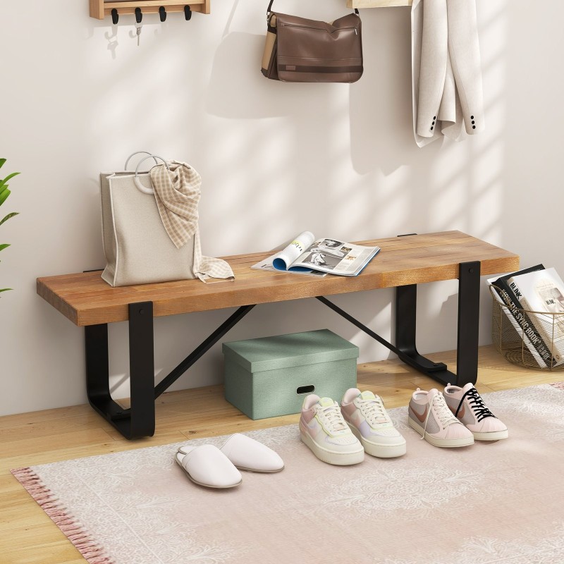 Pitkä käytäväpenkki metallirungolla 300kg kantavuus luonnollinen