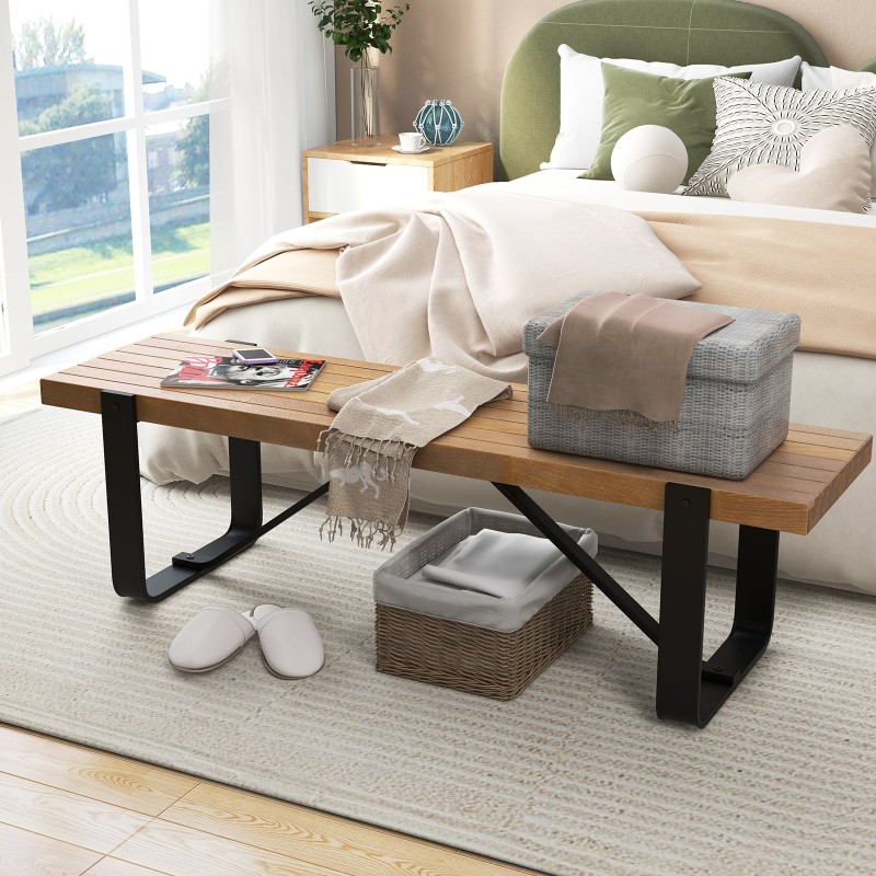 Pitkä käytäväpenkki metallirungolla 300kg kantavuus luonnollinen