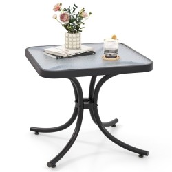 Karkaistu lasipöytä ulkokäyttöön mustalla metallirungolla