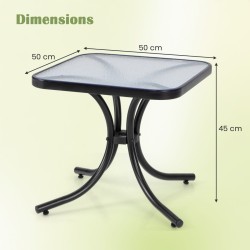 Karkaistu lasipöytä ulkokäyttöön mustalla metallirungolla