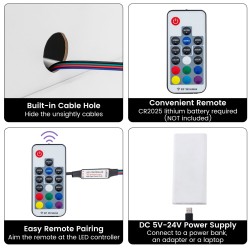 Valkoinen led-yöpöytä kahdella laatikolla ja kaukosäätimellä