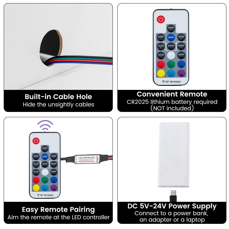 Valkoinen led-yöpöytä kahdella laatikolla ja kaukosäätimellä