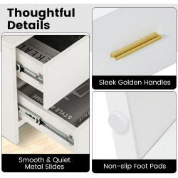 Valkoinen led-yöpöytä kahdella laatikolla ja kaukosäätimellä