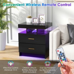 Musta LED-yöpöytä kahdella laatikolla ja kaukosäätimellä