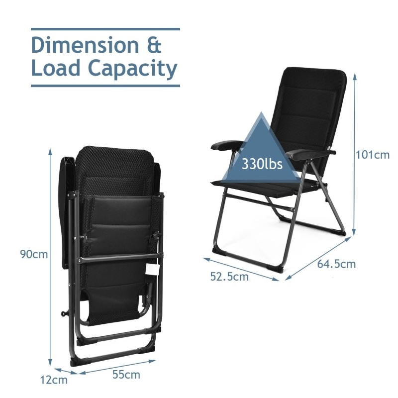Kahden osan musta säädettävä pehmustettu patiolepotuoli Kahden osan musta säädettävä pehmustettu patiolepotuoli
