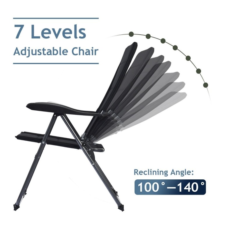 Kahden osan musta säädettävä pehmustettu patiolepotuoli Kahden osan musta säädettävä pehmustettu patiolepotuoli