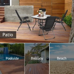 Kahden osan musta säädettävä pehmustettu patiolepotuoli Kahden osan musta säädettävä pehmustettu patiolepotuoli