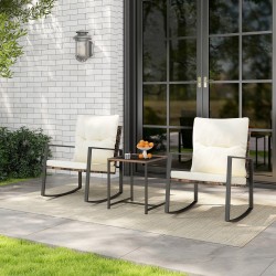 Kolmen osan keinubistrosetti irrotettavilla tyynyillä valkoinen