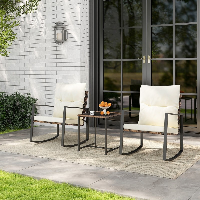 Kolmen osan keinubistrosetti irrotettavilla tyynyillä valkoinen