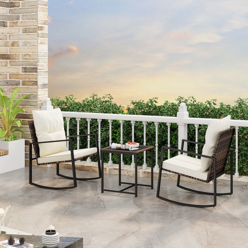 Kolmen osan keinubistrosetti irrotettavilla tyynyillä valkoinen