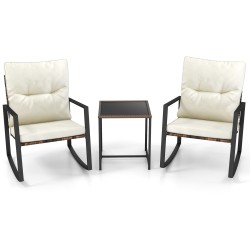 Kolmen osan keinubistrosetti irrotettavilla tyynyillä valkoinen