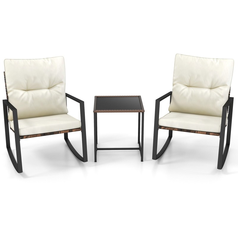 Kolmen osan keinubistrosetti irrotettavilla tyynyillä valkoinen