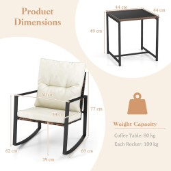 Kolmen osan keinubistrosetti irrotettavilla tyynyillä valkoinen