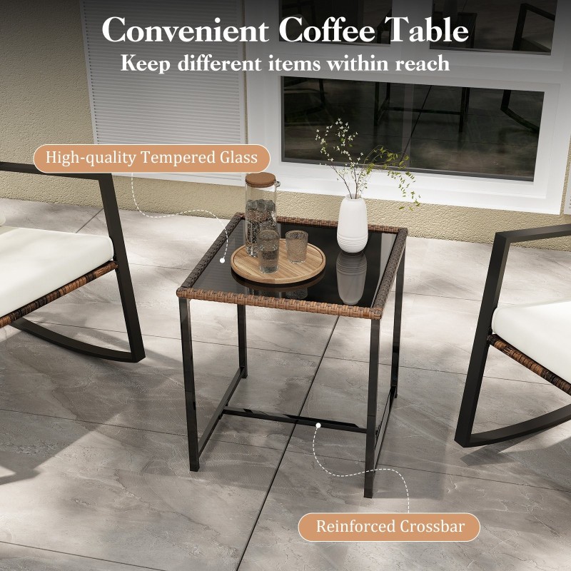 Kolmen osan keinubistrosetti irrotettavilla tyynyillä valkoinen