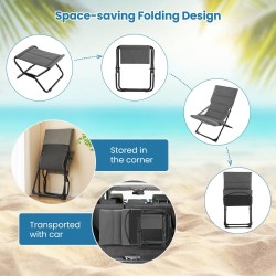 Taitettava harmaa ulkotuoli rahilla ja irrotettavalla tyynyllä Taitettava harmaa ulkotuoli rahilla ja irrotettavalla tyynyllä