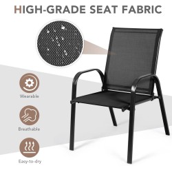 Kahden mustan ulkotuolin setti hengittävällä kankaalla