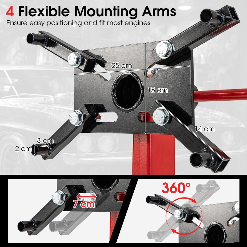 Moottoriteline 340 kg, 360° kääntyvä, säädettävät käsivarret, punainen