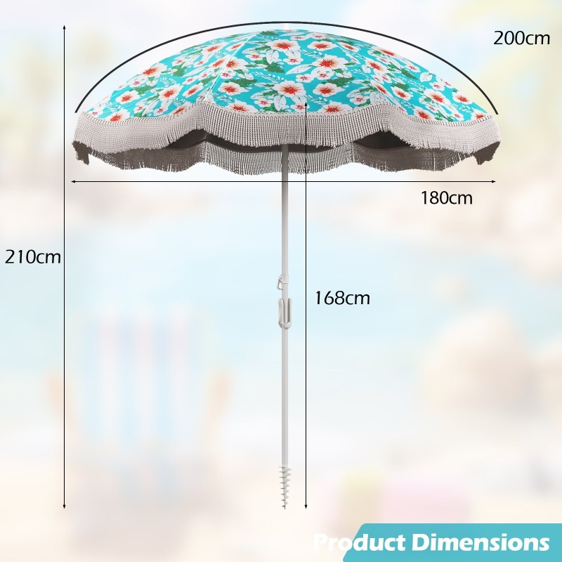 Värikäs ulkoilma hapsu aurinkovarjo kantolaukulla 180 cm