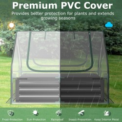 Minikasvihuone hopea rullattavilla ovilla ja kasvatuslaatikolla