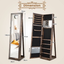 3-in-1 ruskea peilillinen korukaappi hyllyillä