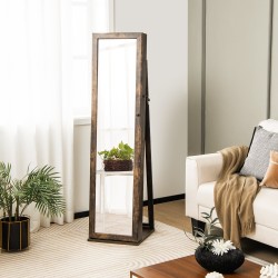 3-in-1 ruskea peilillinen korukaappi hyllyillä