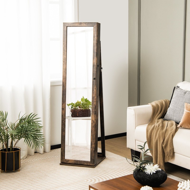 3-in-1 ruskea peilillinen korukaappi hyllyillä