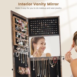 3-in-1 ruskea peilillinen korukaappi hyllyillä