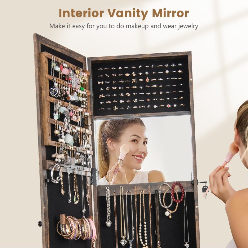 3-in-1 ruskea peilillinen korukaappi hyllyillä