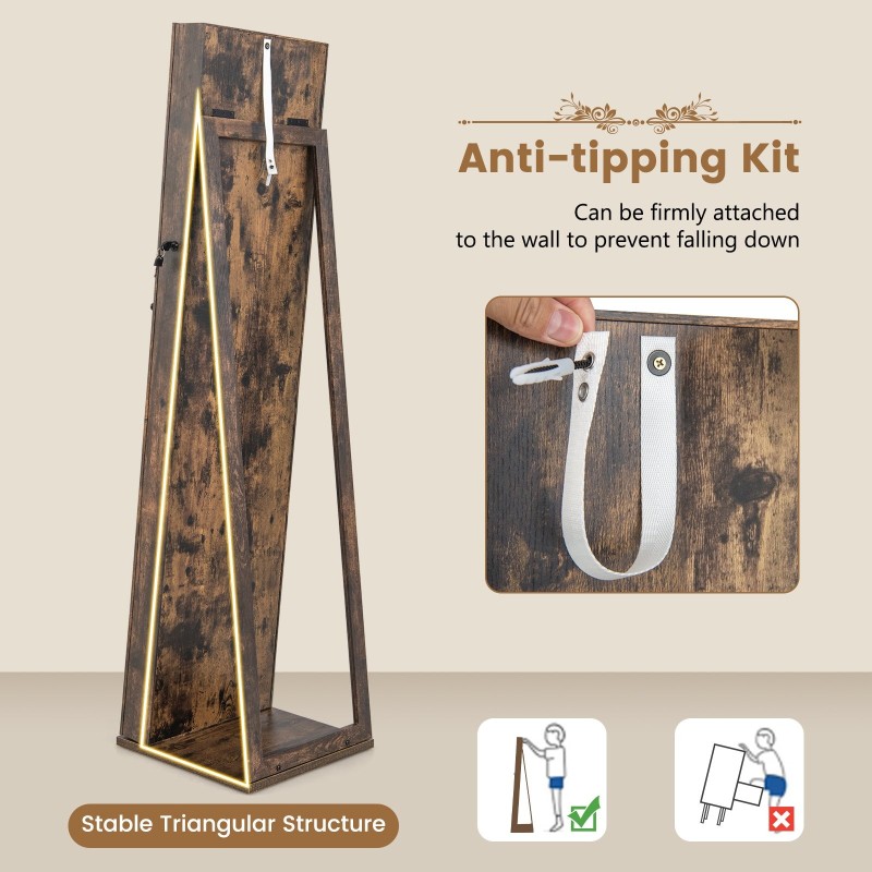 3-in-1 ruskea peilillinen korukaappi hyllyillä