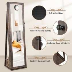 3-in-1 ruskea peilillinen korukaappi hyllyillä