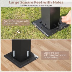 Beige pergola kahdella katoksella ja metallirungolla