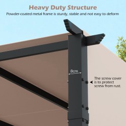 Beige pergola kahdella katoksella ja metallirungolla