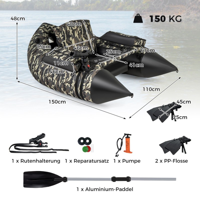 Camouflage-kalastusvene vapatelineellä ja säilytystaskuilla Camouflage-kalastusvene vapatelineellä ja säilytystaskuilla