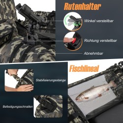 V-muotoinen kalastusvene camouflage vavanpidikkeellä ja kalamitalla V-muotoinen kalastusvene camouflage vavanpidikkeellä ja kalamitalla