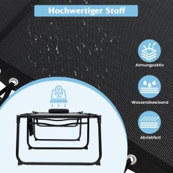 Taitettava musta aurinkotuoli säädettävällä selkänojalla ja niskatuella